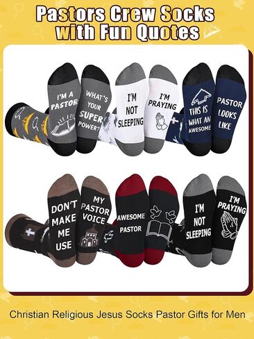 12 Pairs Funny Pastor Socks Gifts Bulk Christmas Pastor Christian Religion Gifts for Men Women Novelty Breathable Cotton Crew Pastors Appreciation Sock for Xmas Christian Church(Pastor) in Saudi Arabia