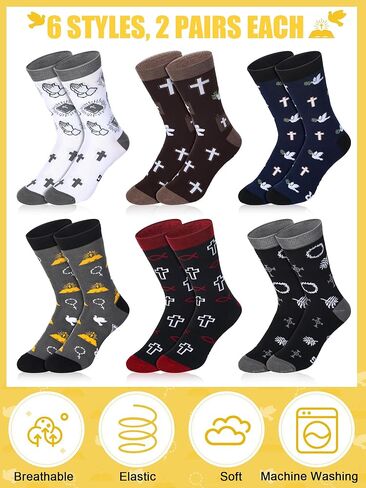 12 Pairs Funny Pastor Socks Gifts Bulk Christmas Pastor Christian Religion Gifts for Men Women Novelty Breathable Cotton Crew Pastors Appreciation Sock for Xmas Christian Church(Pastor) in Saudi Arabia
