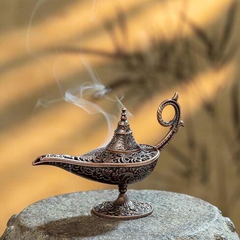 Incense Holder Lamp-Shaped Alloy with Ornate Filigree Design, Decorative Table Burner for Home, Meditation and Yoga, 1pc in Saudi Arabia