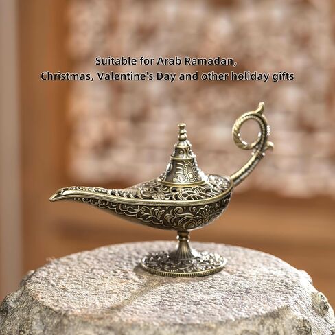 Incense Holder Lamp-Shaped Alloy with Ornate Filigree Design, Decorative Table Burner for Home, Meditation and Yoga, 1pc in Saudi Arabia