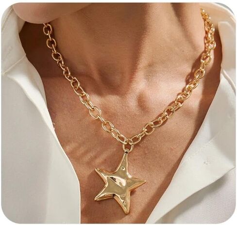 Gold Star Necklace for Women,Chunky Large Star Statement Necklace,Big Gold Choker Necklaces Y2k Punk Jewelry Accessories in Saudi Arabia