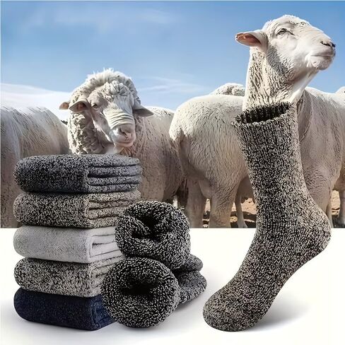 5 Pairs Men's Thick Warm Socks, Casual Solid Color Mid-Calf Winter Men’S Stockings in Saudi Arabia