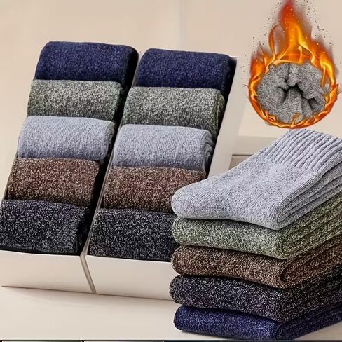 5 Pairs Men's Thick Warm Socks, Casual Solid Color Mid-Calf Winter Men’S Stockings in Saudi Arabia