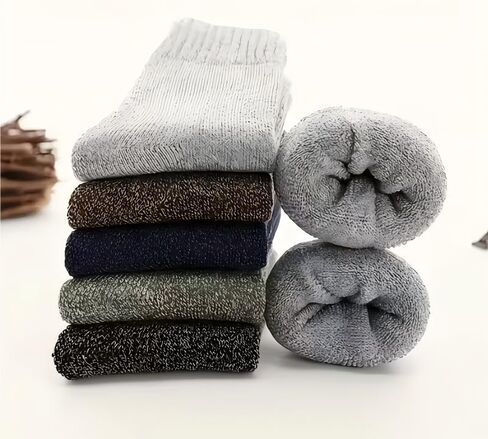 5 Pairs Men's Thick Warm Socks, Casual Solid Color Mid-Calf Winter Men’S Stockings in Saudi Arabia