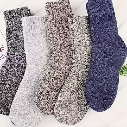 5 Pairs Men's Thick Warm Socks, Casual Solid Color Mid-Calf Winter Men’S Stockings in Saudi Arabia