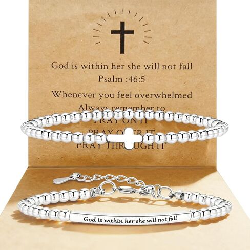 الأساور الدينية المسيحية للنساء يسوع ملهمة الإيمان سوار مطرز تمتد اليدوية الكرة أساور الكتاب المقدس الآية سوار الدينية المسيحية هدية in Kuwait