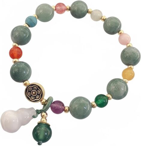Handmade Feng Shui Jade Gourd Bracelet for Women, Natural Stone Beaded Stretch Jewelry, Chinese Good Luck Charm for Wealth & Protection in Kuwait
