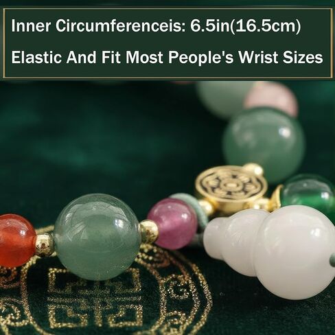 Handmade Feng Shui Jade Gourd Bracelet for Women, Natural Stone Beaded Stretch Jewelry, Chinese Good Luck Charm for Wealth & Protection in Kuwait