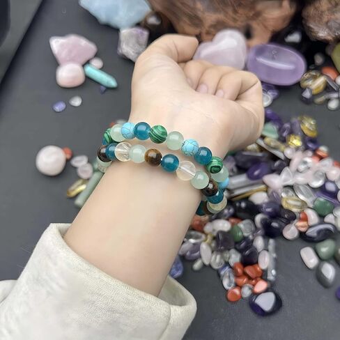 Money Wealth Success Bracelets for Women Men Tiger Eye Green Crystal Natural Stone Handmade Gemstone Stretch Elastic Yoga Beaded Bracelet – Abundance, Prosperity, Healing Spiritual Gifts in Saudi Arabia