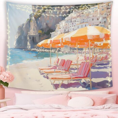 MNASAIOO Pink Beach Coastal Wall Tapestry Hanging for Beachy House, Surf Ocean Sea Tapestries, Preppy Summer Girly Room Wall Decor Banner for Cowgirl Living Room Bedroom Dorm 50x60in in Saudi Arabia