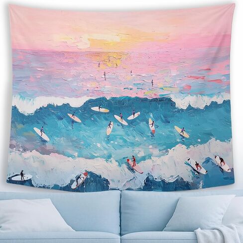 MNASAIOO Pink Beach Coastal Wall Tapestry Hanging for Beachy House, Surf Ocean Sea Tapestries, Preppy Summer Girly Room Wall Decor Banner for Cowgirl Living Room Bedroom Dorm 50x60in in Saudi Arabia