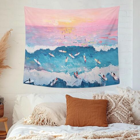 MNASAIOO Pink Beach Coastal Wall Tapestry Hanging for Beachy House, Surf Ocean Sea Tapestries, Preppy Summer Girly Room Wall Decor Banner for Cowgirl Living Room Bedroom Dorm 50x60in in Saudi Arabia