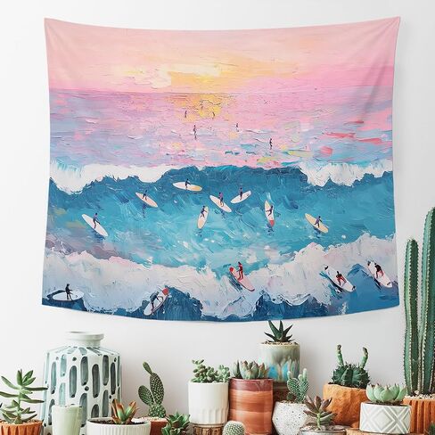 MNASAIOO Pink Beach Coastal Wall Tapestry Hanging for Beachy House, Surf Ocean Sea Tapestries, Preppy Summer Girly Room Wall Decor Banner for Cowgirl Living Room Bedroom Dorm 50x60in in Saudi Arabia