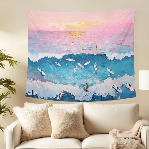 MNASAIOO Pink Beach Coastal Wall Tapestry Hanging for Beachy House, Surf Ocean Sea Tapestries, Preppy Summer Girly Room Wall Decor Banner for Cowgirl Living Room Bedroom Dorm 50x60in in Saudi Arabia