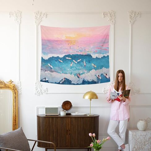 MNASAIOO Pink Beach Coastal Wall Tapestry Hanging for Beachy House, Surf Ocean Sea Tapestries, Preppy Summer Girly Room Wall Decor Banner for Cowgirl Living Room Bedroom Dorm 50x60in in Saudi Arabia