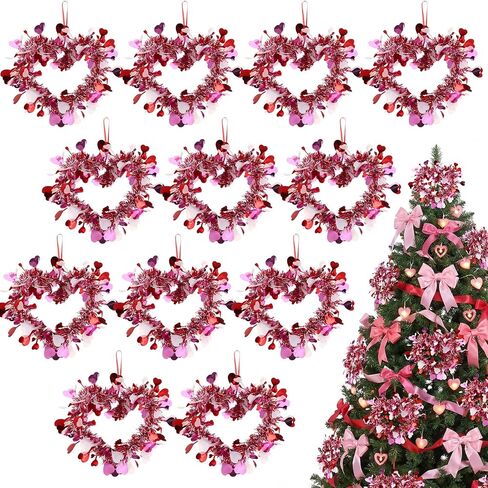 Lyrow 12 Pcs Red Valentine Heart Tree Ornaments Valentine Heart Wreaths Tinsel Hanging Love Decorations Romantic Tree Ornaments for Wedding Window Home Wall in Saudi Arabia