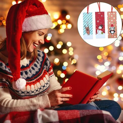 Christmas Holiday Bookmarks Christmas Character Bookmarks with Santa Snowman Reindeer Christmas Tree Design for Xmas Gifts Party Favors (60 Pieces) in Saudi Arabia