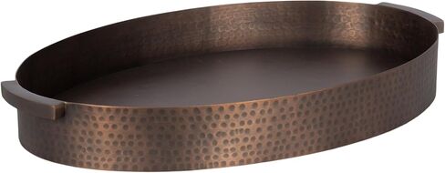 Kate and Laurel Samana Modern Oval Metal Tray, 16 x 10, Brass, Polished Decorative Serving Tray with Hammered Surface for Use as Ottoman Tray or Entryway Decor in Saudi Arabia