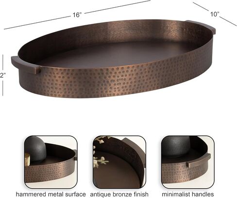 Kate and Laurel Samana Modern Oval Metal Tray, 16 x 10, Brass, Polished Decorative Serving Tray with Hammered Surface for Use as Ottoman Tray or Entryway Decor in Saudi Arabia