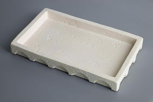 Vixdonos Decorative Tray with Semi-Circular Pattern Edge,Rectangular Concrete Tray for Coffee Table Decor,9.8X5.8X1.2 Inches(Beige) in Saudi Arabia