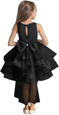 Bowknot تول زهرة فتاة فستان عيد ميلاد كشكش طبقات قصيرة حفلة ثوب الكرة الزفاف الساتان الأميرة فساتين المسابقة in Kuwait