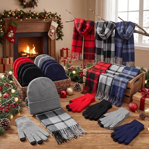84 Pack Winter Knit Beanie Hat Plaid Scarf Gloves Bulk Touch Screen Gloves for Women Men Christmas Homeless Gift in Saudi Arabia