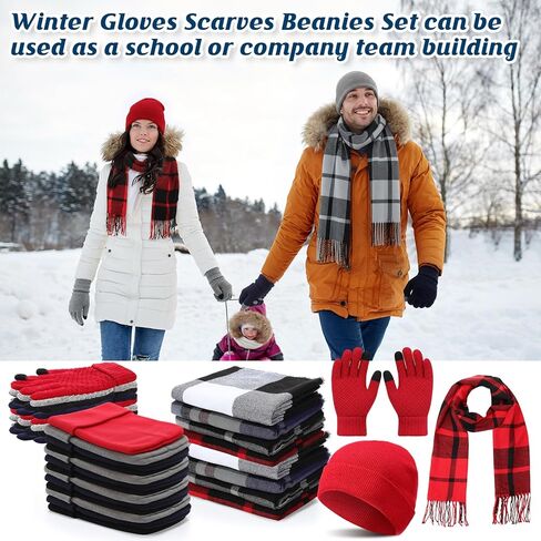 84 Pack Winter Knit Beanie Hat Plaid Scarf Gloves Bulk Touch Screen Gloves for Women Men Christmas Homeless Gift in Saudi Arabia