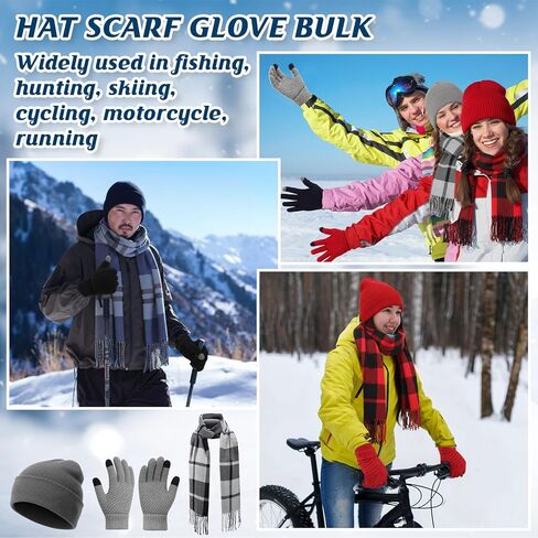 84 Pack Winter Knit Beanie Hat Plaid Scarf Gloves Bulk Touch Screen Gloves for Women Men Christmas Homeless Gift in Saudi Arabia