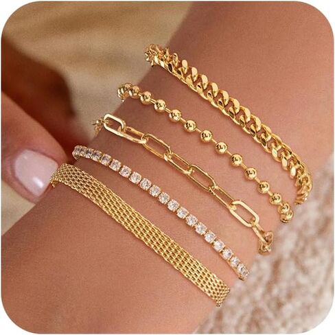 Gold Bracelets for Women, 14K Gold Plated Stackable Bracelets Trendy Non Tarnish Jewelry Set Fashion Gifts for Women in Saudi Arabia