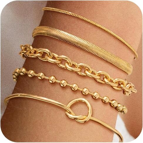 Gold Bracelets for Women, 14K Gold Plated Stackable Bracelets Trendy Non Tarnish Jewelry Set Fashion Gifts for Women in Saudi Arabia