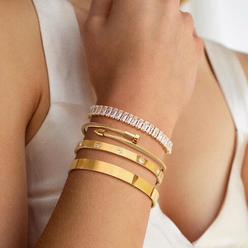 Gold Bracelets for Women, 14K Gold Plated Stackable Bracelets Trendy Non Tarnish Jewelry Set Fashion Gifts for Women in Saudi Arabia