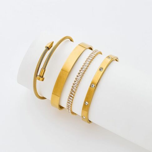 Gold Bracelets for Women, 14K Gold Plated Stackable Bracelets Trendy Non Tarnish Jewelry Set Fashion Gifts for Women in Saudi Arabia