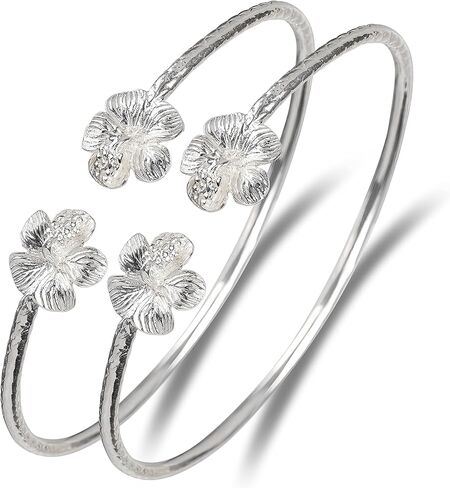 Better Jewelry Flower Hibiscus Ends .925 Sterling Silver West Indian Bangles, 1 pair in Saudi Arabia