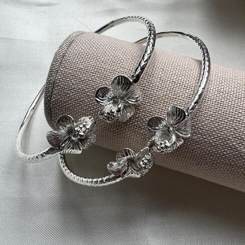 Better Jewelry Flower Hibiscus Ends .925 Sterling Silver West Indian Bangles, 1 pair in Saudi Arabia