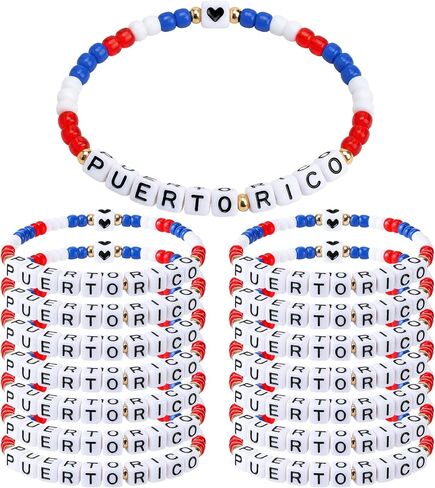 Tondiamo 15 Pcs Puerto Rico Beaded Bracelet Puerto Rico Souvenirs Gifts Pr Flag Party Favors Wristbands Bulk for Pr Patriotic Anniversary National Day Christmas in Saudi Arabia