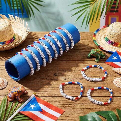 Tondiamo 15 Pcs Puerto Rico Beaded Bracelet Puerto Rico Souvenirs Gifts Pr Flag Party Favors Wristbands Bulk for Pr Patriotic Anniversary National Day Christmas in Saudi Arabia
