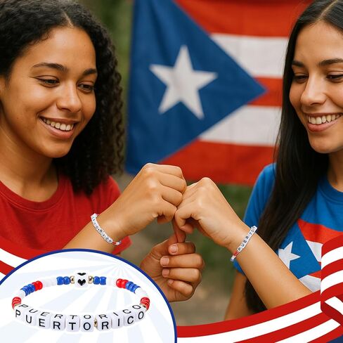Tondiamo 15 Pcs Puerto Rico Beaded Bracelet Puerto Rico Souvenirs Gifts Pr Flag Party Favors Wristbands Bulk for Pr Patriotic Anniversary National Day Christmas in Saudi Arabia