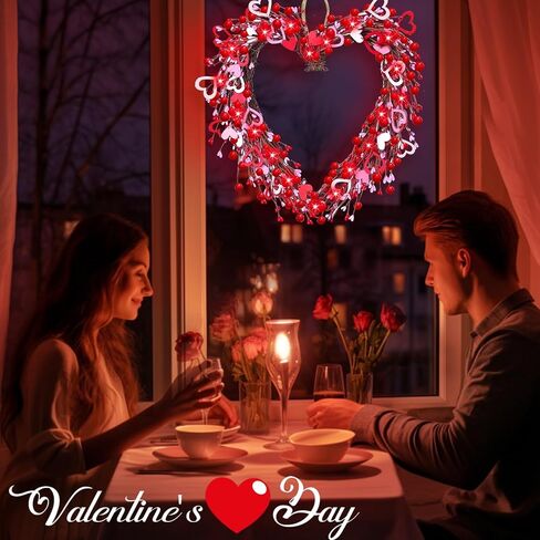 عيد الحب إكليل الديكور مع 20 أضواء LED حمراء قلوب خشبية الموقت، تعمل بالبطارية 16 بوصة إكليل باب عيد الحب لديكور الباب الأمامي في الهواء الطلق داخلي المنزل الذكرى السنوية للزفاف in Kuwait