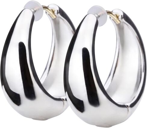 K18(18K) Post Drop-Silhouette Hoop Earrings | Hypoallergenic & Nickel-Free | Made in Japan | Available in 6 finishes: Silver, 24KGold, Pink Gold, MatteSilver, Matte24KGold, and MattePinkGold jkn-02 in Saudi Arabia