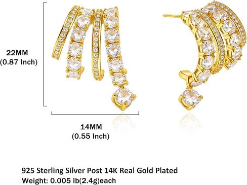 Triple Hoop Illusion Stud Earring for Women – 14K Gold Plated Unique Diamond Huggie Stud Earrings for One Piercing – Faux Multi Hoops Design, Hypoallergenic Fashion Jewelry Earrings in Saudi Arabia