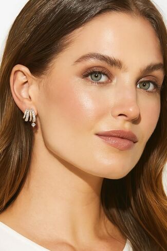 Triple Hoop Illusion Stud Earring for Women – 14K Gold Plated Unique Diamond Huggie Stud Earrings for One Piercing – Faux Multi Hoops Design, Hypoallergenic Fashion Jewelry Earrings in Saudi Arabia