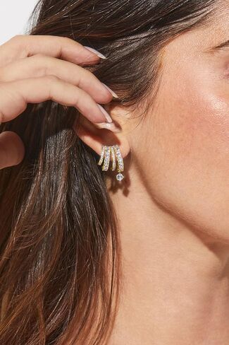 Triple Hoop Illusion Stud Earring for Women – 14K Gold Plated Unique Diamond Huggie Stud Earrings for One Piercing – Faux Multi Hoops Design, Hypoallergenic Fashion Jewelry Earrings in Saudi Arabia