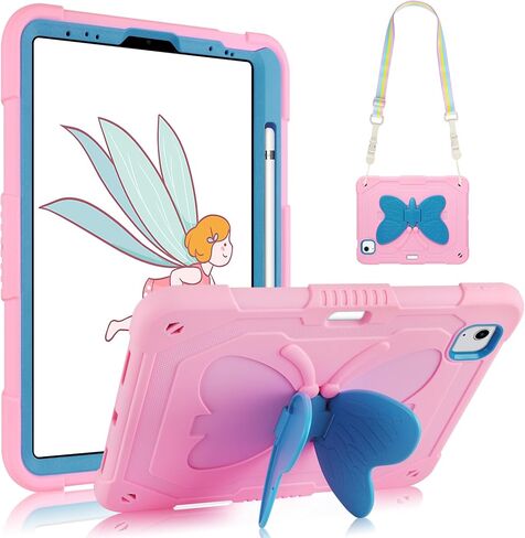 حافظة لجهاز iPad Air الجيل الخامس/الرابع مع واقي شاشة، حافظة iPad Pro 11 بوصة، حزام حامل على شكل فراشة، حامل قلم رصاص لطيف للأطفال والبنات، غطاء صلب لجهاز iPad Air 4th 5th 10.9/iPad Pro 11 2022-أرجواني in Kuwait
