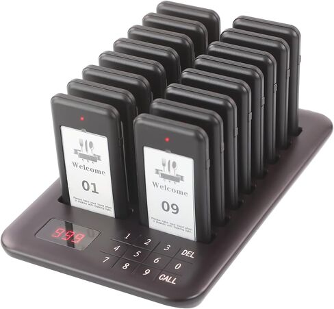 Restaurant Pager System, Pagers for Restaurants with Vibration Flash & Beeper, Touch Keypad, 16 Beepers for Food Truck Bars Court Restaurants Hotels Cafe Shops Clinics (White 16 Beepers) in Saudi Arabia