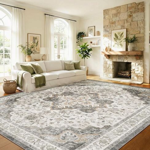 Marsail 8x10 Machine Washable Area Rug,Soft & Slip-Resistant Large Area Rug with Reinforced Bound Edges,Short-Pile Washable Rug with Floral Pattern for Living Room,Dinning Room and Bedroom,Brown in Saudi Arabia