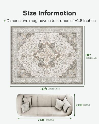 Marsail 8x10 Machine Washable Area Rug,Soft & Slip-Resistant Large Area Rug with Reinforced Bound Edges,Short-Pile Washable Rug with Floral Pattern for Living Room,Dinning Room and Bedroom,Brown in Saudi Arabia