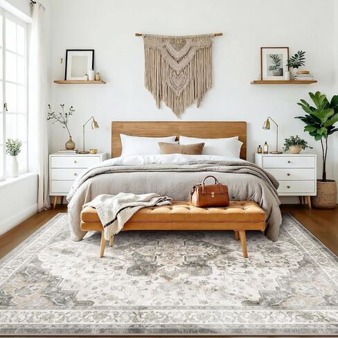 Marsail 8x10 Machine Washable Area Rug,Soft & Slip-Resistant Large Area Rug with Reinforced Bound Edges,Short-Pile Washable Rug with Floral Pattern for Living Room,Dinning Room and Bedroom,Brown in Saudi Arabia