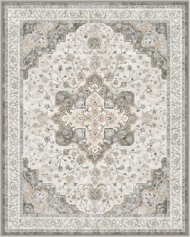 Marsail 8x10 Machine Washable Area Rug,Soft & Slip-Resistant Large Area Rug with Reinforced Bound Edges,Short-Pile Washable Rug with Floral Pattern for Living Room,Dinning Room and Bedroom,Brown in Saudi Arabia