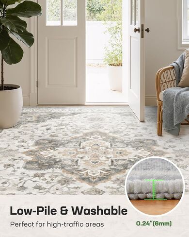 Marsail 8x10 Machine Washable Area Rug,Soft & Slip-Resistant Large Area Rug with Reinforced Bound Edges,Short-Pile Washable Rug with Floral Pattern for Living Room,Dinning Room and Bedroom,Brown in Saudi Arabia