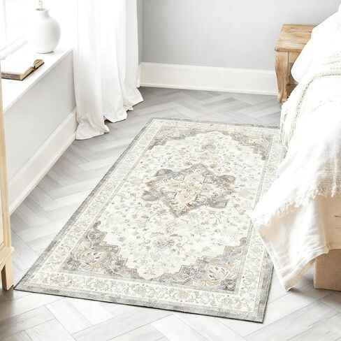 Marsail 8x10 Machine Washable Area Rug,Soft & Slip-Resistant Large Area Rug with Reinforced Bound Edges,Short-Pile Washable Rug with Floral Pattern for Living Room,Dinning Room and Bedroom,Brown in Saudi Arabia